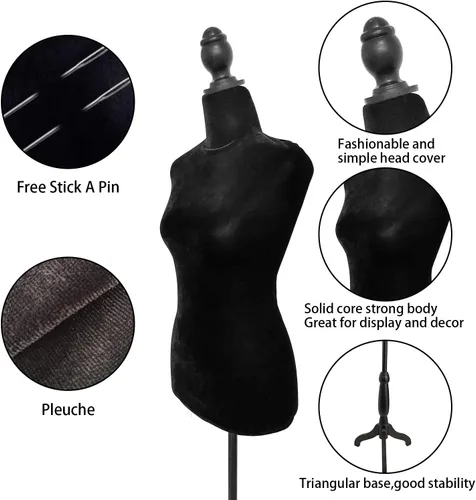 Miniatura 3 de Maniquí femenino Torso Vestido Forma Maniquí Cuerpo Maniquí de costura con trípode de plástico Base Soporte 58"-67" Altura ajustable
