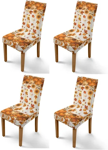 Miniatura 27 de Rnyleeg Thanksgiving Chair Covers for Living Room No Arms Turkey Pumpkin Stretch Dining Chair Covers Set of 6 Soft Washable Kitchen Chair Protector