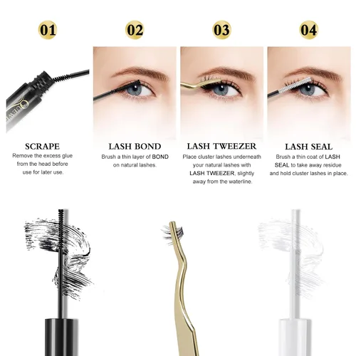Miniatura 9 de QUEWEL Lash Bond - Pegamento de pestañas en racimo negro para extensiones de pestañas, rímel impermeable de larga duración
