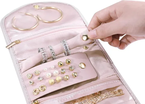 Miniatura 6 de XIUQILAI Joyero de viaje pequeño, joyero portátil de viaje para anillos, aretes, collares, pulseras, organizador de almacenamiento, caja de joyería