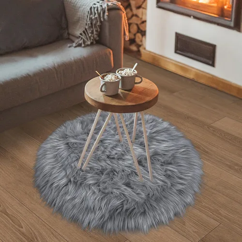 Miniatura 33 de Alfombras Redondas Rosadas Esponjosas de 4 Pies para Dormitorio de Niñas, Alfombra de Piel Sintética de Oveja de Felpa para Sala de Estar, Alfombra