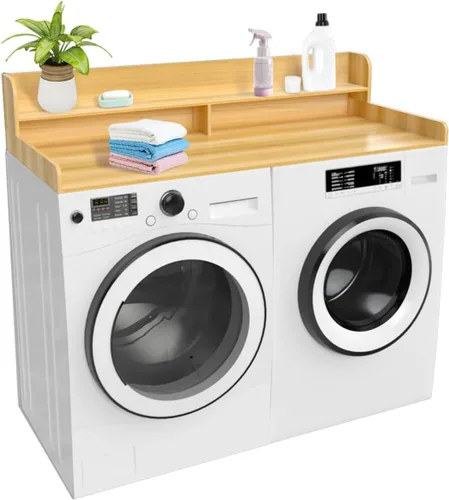 Miniatura 8 de Estante de encimera de 2 niveles para lavadora y secadora, decoración de lavandería blanca con almohadillas antideslizantes, almacenamiento