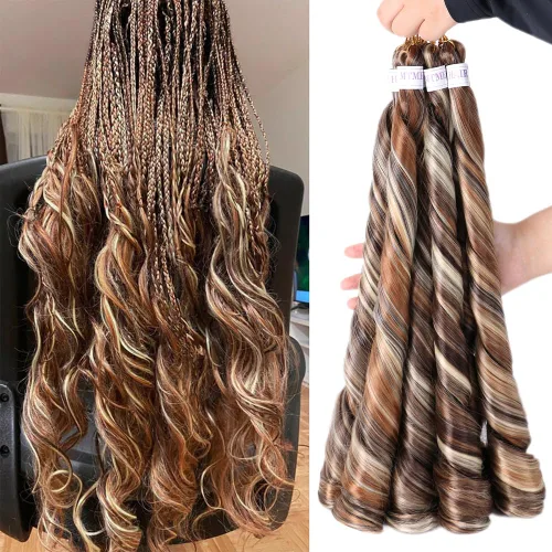 Miniatura 33 de Cabello rizado francés trenzado para trenzas de caja, 8 paquetes de 12 pulgadas, 3.00 oz/paquete, cabello trenzado de onda suelta, extensiones