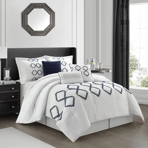 Miniatura 13 de Grand Avenue Juegos de cama con diseño geométrico negro/rojo, tamaño Queen con edredón, 7 piezas, funda de almohada, falda de cama, almohada