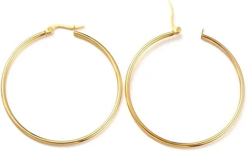 Miniatura 7 de Pandahall - 6 pares de aretes de acero inoxidable, ligeros, gruesos, abiertos, de 1.575 pulgadas (1.575 in), color dorado, con cierre pequeño