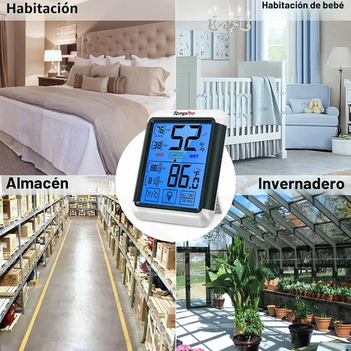 Miniatura 8 de ThermoPro TP55 - Higrómetro digital de interior, termómetro de 4 pulgadas con pantalla táctil y retroiluminación, termómetro de habitación / medidor
