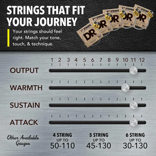 Miniatura 6 de DR Strings HI-BEAMS – Cuerdas de bajo de acero inoxidable de 5 cuerdas, 45-125, núcleo redondo (MR5-45)