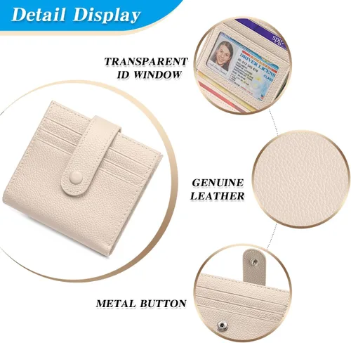 Miniatura 5 de Cartera delgada para mujer de cuero genuino pequeño plegable titular de la tarjeta de crédito con cremallera moneda bolsa de identificación ventana