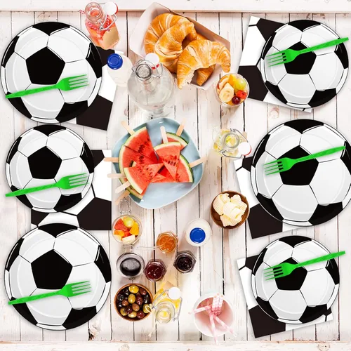 Miniatura 7 de 50 platos y servilletas de fútbol para invitados, suministros de fiesta, decoración de fiesta de cumpleaños de fútbol, juego de vajilla desechable