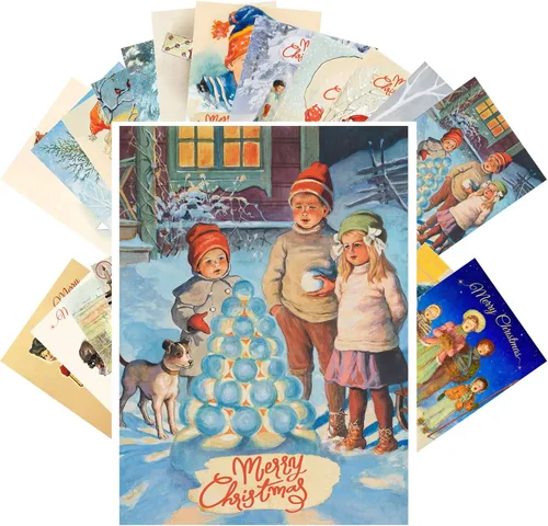 Miniatura 19 de PIXILUV Postales vintage (24 piezas de 4 x 6 pulgadas cada una) magníficos paisajes mágicos nevados postales de Navidad postales retro tarjeta