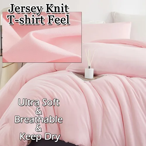 Miniatura 3 de MorroMorn Juego de edredón rosa individual, 4 piezas de cama en una bolsa para todas las estaciones, juego de cama rosa nube, sábanas bajeras