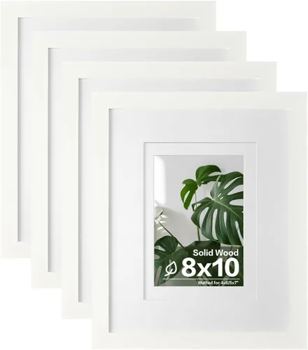 Miniatura 74 de Egofine Juego de 4 portarretratos de 4 x 6, hechos de madera maciza cubierta de plexiglás de 3 x 4.5 pulgadas y 3.5 x 5 pulgadas con paspartú o de 4