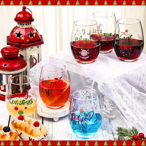Miniatura 4 de Funtery 6 Piezas Vasos de Vino de Navidad sin Tallo, Divertido Juego de Regalo de Navidad para Maestros, Hombres, Mujeres, Familia, Amigos
