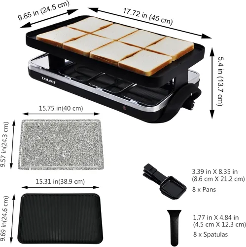 Miniatura 2 de TAMARIT Raclette - Parrilla de mesa portátil 3 en 1, barbacoa coreana, parrilla eléctrica para interiores con placa reversible antiadherente