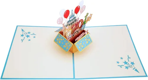 Miniatura 9 de iGifts And Cards Tarjeta desplegable 3D de 70 cumpleaños: caja de fiesta azul centro de mesa de champán - Saludo de hito para padres, abuelos