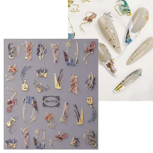 Miniatura 6 de jmeowio 8 hojas de calcomanías de arte de uñas con punta francesa de mármol, calcomanías autoadhesivas para uñas, suministros de uñas, accesorios