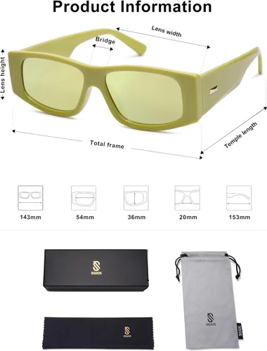 Miniatura 9 de SOJOS Gafas de sol polarizadas rectangulares Y2K de moda para mujeres y hombres, gafas de sol rave de diseñador de moda SJ2228