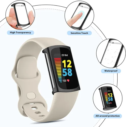 Miniatura 2 de Paquete de 3 protectores de pantalla para Fitbit Charge 6/5, funda protectora de poliuretano termoplástico (Negro)