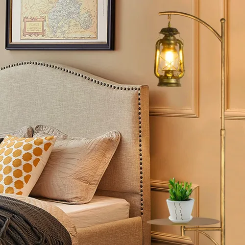 Miniatura 4 de beaysyty Lámparas de Pie Ajustables Estilo Granja con Bandeja Farol Lámpara Alta de Pie para Dormitorio Decoración del Hogar para Oficina Café Den