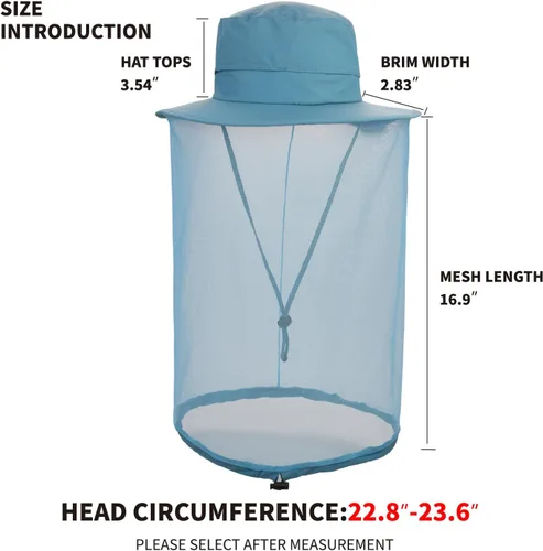 Miniatura 2 de Sombrero de pesca Sombrero de protección solar Red de cabeza de mosquito para exteriores Sombrero de cubo con malla de red oculta azul (Airy Blue)
