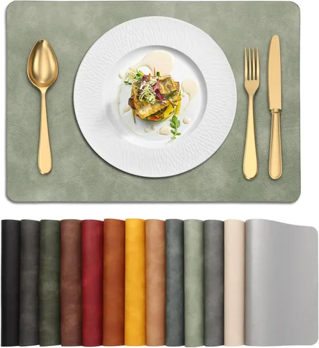 Miniatura 16 de UnivoColors Juego de 4 manteles individuales de cuero de vaca lavado con patrón PU, resistentes al calor, para mesa de cocina, impermeables, Marrón
