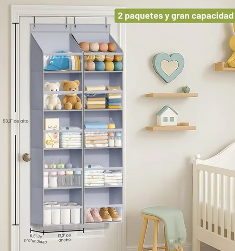 Miniatura 2 de AOODA Paquete de 2 organizadores para colgar sobre la puerta, organizador de gran capacidad para colgar en la puerta del armario, con bolsillos Gris