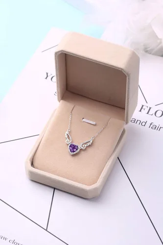Miniatura 7 de HXZZ Fine Jewelry - Collar con colgante de plata de ley 925, piedra preciosa natural, topacio azul suizo, amatista, peridoto, amor, corazón, alas