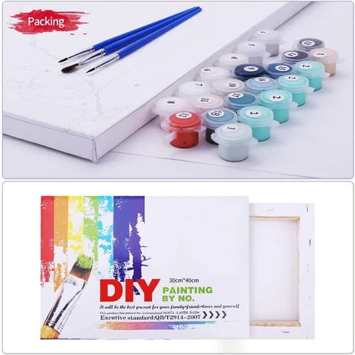 Miniatura 6 de Ginkko Kit de Pintura por Números para Adultos, Lienzo enmarcado de 12x16 pulgadas de Playa, Pinturas acrílicas no tóxicas y pinceles, Regalo
