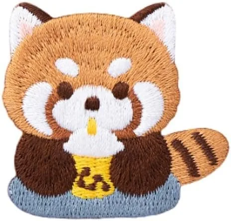 Miniatura 6 de Parche bordado de panda rojo de dibujos animados, autoadhesivas, parches de mapache pequeño, calcomanías de tela para bordar sin costura para ropa