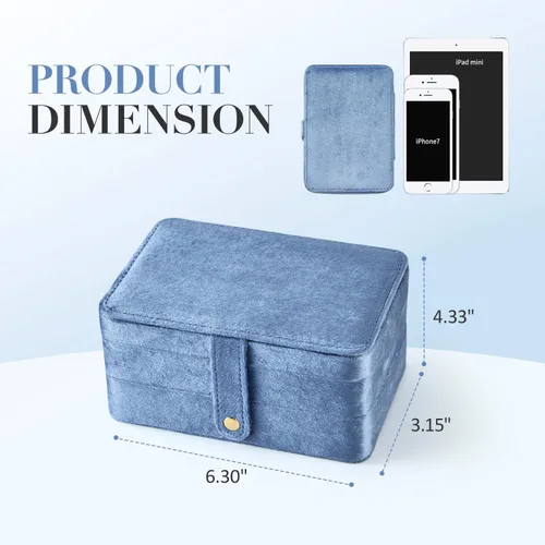 Miniatura 7 de Joyero pequeño de terciopelo para mujeres y niñas, estuche portátil de viaje de doble capa para anillos, colgantes, aretes, collares, organizador