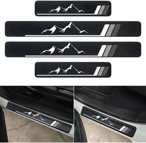 Miniatura 7 de 4 calcomanías protectoras de fibra de carbono para umbral de puertas de automóvil – Protector de entrada de puerta delantera/trasera compatible
