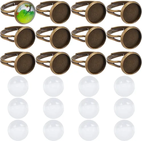 Miniatura 11 de SUNNYCLUE Anillo de dedo, base de anillo ajustable en blanco, media redonda, base de cabujón plano, configuración de bandeja de bisel para kit