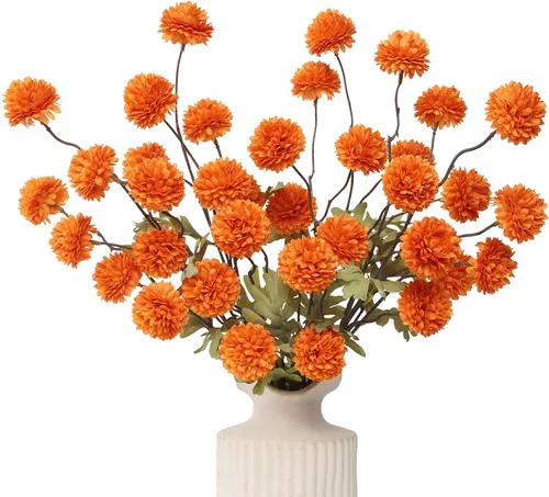 Miniatura 23 de DuHouse 6 piezas de flores artificiales de seda falsa pompón, mini rosa falsa pequeña con tallos para ramos de bodas, centros de mesa, jarrones, Café