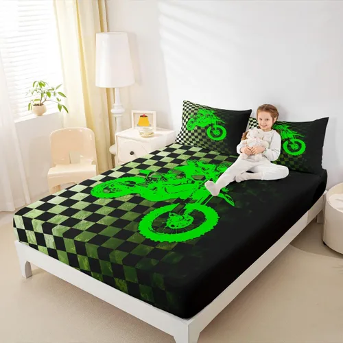 Juego de sábanas bajeras de motocross para niños, juego de sábanas bajeras de motocross tamaño matrimonial, ropa de cama de búfalo blanco y negro,