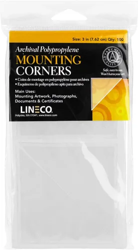Lineco, Esquinas de montaje de polipropileno archival, acrílico, autoadhesivo, sin ácidos, sin amarillamiento, 3 pulgadas, para fotos de obras de