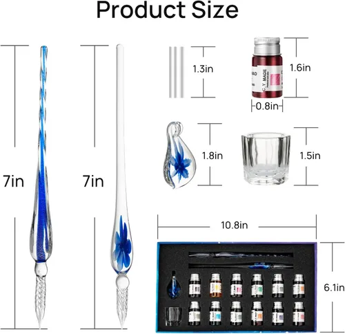 Miniatura 2 de Juego de bolígrafos de cristal para caligrafía, 12 tintas coloridas, juegos de caligrafía para arte, escritura, firma, decoración, regalo