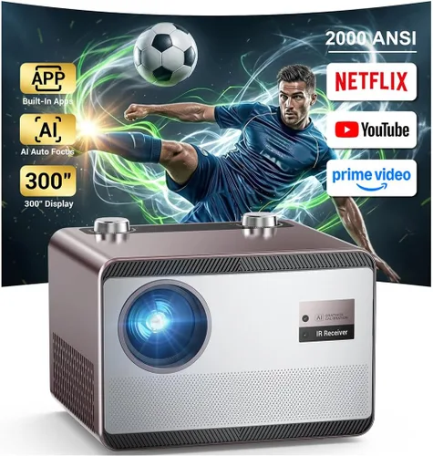 Proyector inteligente con aplicación de transmisión incorporada de 2000 lúmenes ANSI, proyector de películas HAPPRUN Native 1080P con altavoz