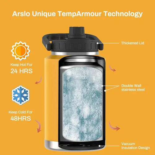 Miniatura 5 de Jarra Grande de Agua Aislada con Asa, Botella de Agua Aislada de Un Galón, Jarra de Agua de Acero Inoxidable de 1 Galón
