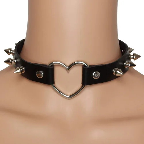 Miniatura 2 de MILAKOO - Collar de cuero sintético con corazón estilo punk