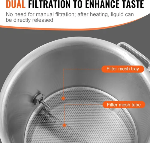 Miniatura 4 de VEVOR Hervidor de cerveza de 16 galones, olla de acero inoxidable, olla para elaboración de cerveza con filtro y bandeja de filtro, parte inferior