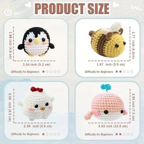 Miniatura 4 de YAMAXIN Kit de Ganchillo para Principiantes Adultos – 4PCS Kit de Inicio de Amigurumi de Animales de Ganchillo con Hilo, Ganchos, Herramientas