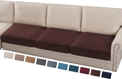 Miniatura 11 de PrinceDeco Funda marrón para muebles, 2 fundas de cojín elásticas de terciopelo para cojines individuales, aptas para mascotas, se mantiene en su