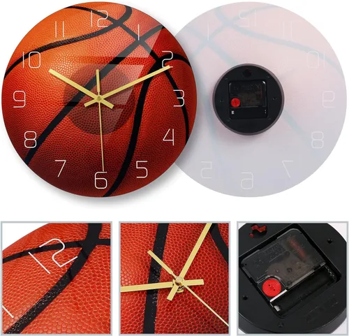 Miniatura 4 de Garneck Reloj de pared de baloncesto de 11.8 pulgadas, decorativo, acrílico, silencioso, para sala de estar, niños, dormitorio, estudio, decoración