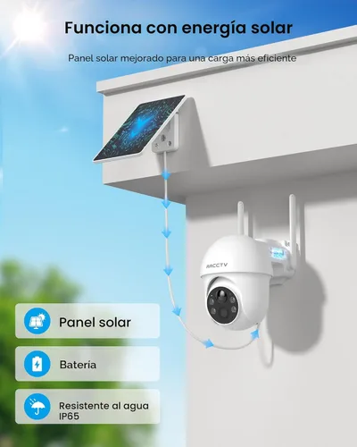 Miniatura 2 de ARCCTV Cámaras de seguridad solar inalámbricas para exteriores, cámara de 4MP con vista de 360° alimentada por batería para exteriores, visión