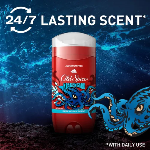 Miniatura 4 de Old Spice Desodorante sin aluminio para hombres, protección contra olores 24/7, frescura 24/7 y aroma duradero, se pone transparente, Krakengard