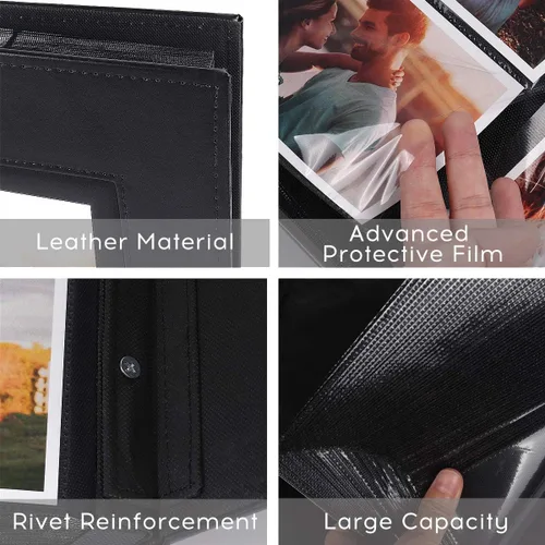 Miniatura 5 de RECUTMS - Álbum de fotos de 4 x 6 pulgadas con bolsillos, para 600 fotos horizontales y verticales, cubierta de piel, páginas negras, para fotos