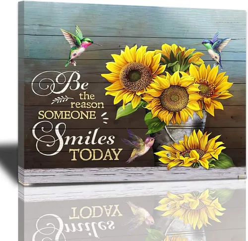Miniatura 30 de Bulldog Leather Works Lienzo decorativo abstracto de colibrí y girasol, con citas inspiradoras, póster de flores de granja, decoración moderna