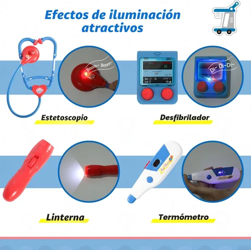 Miniatura 3 de Liberry - Kit de médico para niños pequeños de 3, 4 y 5 años, juego de médico con carrito, disfraz y estetoscopio, juego de rol, juguetes médicos