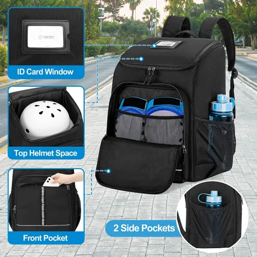 Miniatura 4 de GOBUROS Bolsa de patinaje sobre ruedas para zapatos de hasta 13 hombres de EE. UU., mochila para patinaje sobre hielo con bolsillo superior