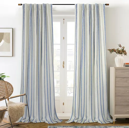 Miniatura 75 de DriftAway - Cortinas de Lino Mezcla de Granja 100% Opacas de 84 Pulgadas de Largo para Dormitorio, Cortinas Verticales Rayadas Impresas de Lino